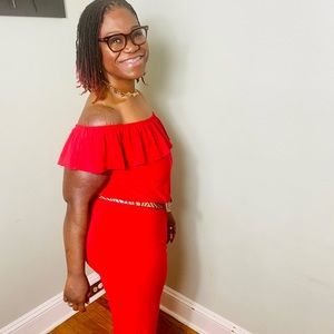 Red Off Shoulder Jumpsuit